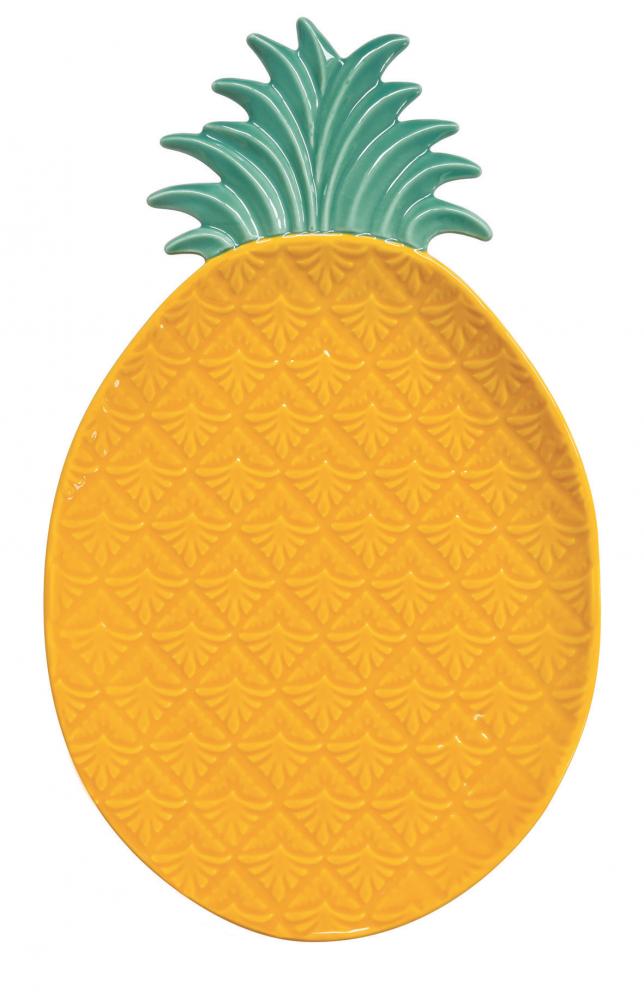 PIYG Porselen Ananas Şeklinde Servis Tabağı 36x21,5cm Sarı-Yeşil